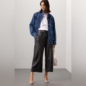 Jason Wu Collection Black Faux Leather Wide Leg Cropped Pants Size 6